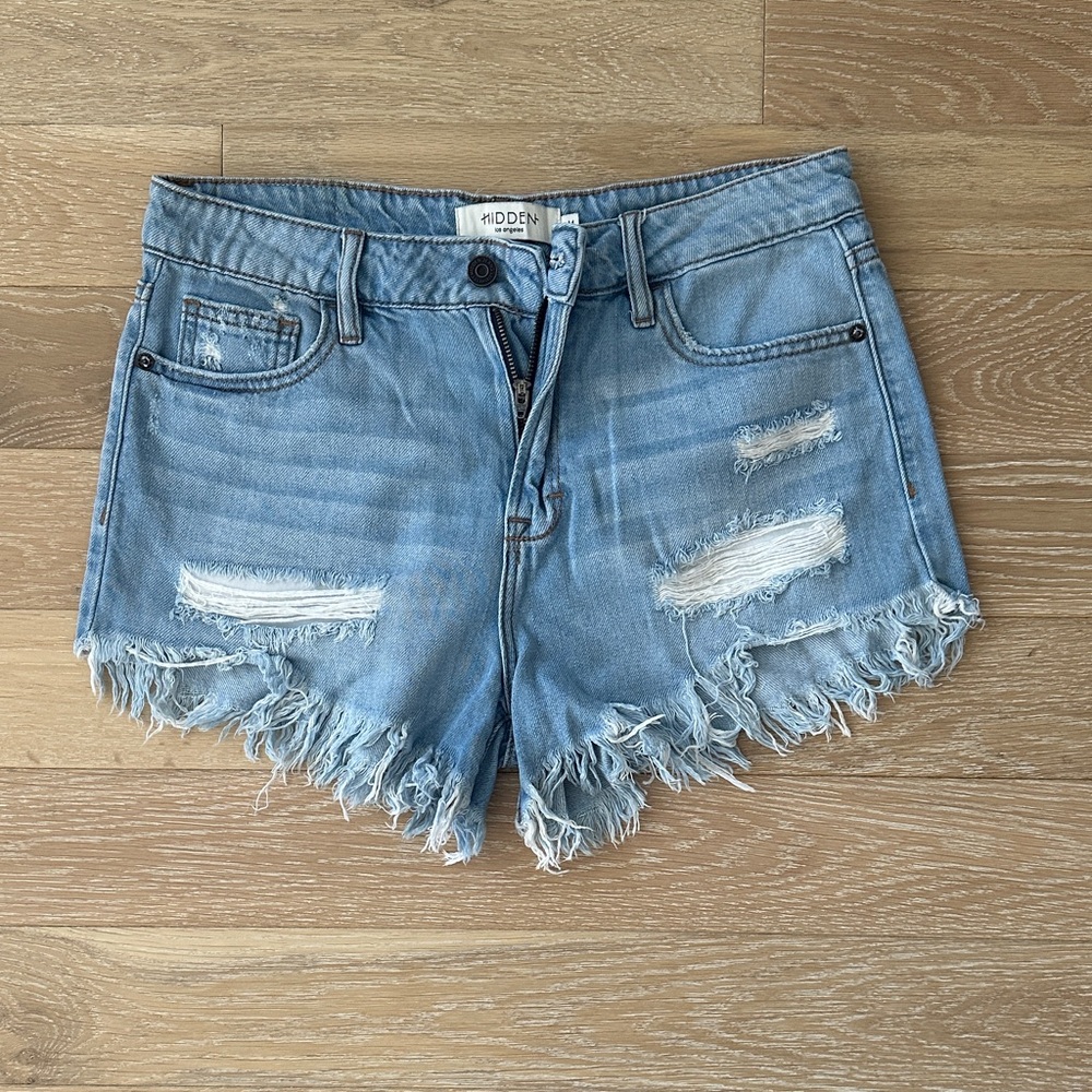 Hidden Women's Frayed Denim Shorts - Light Blue
